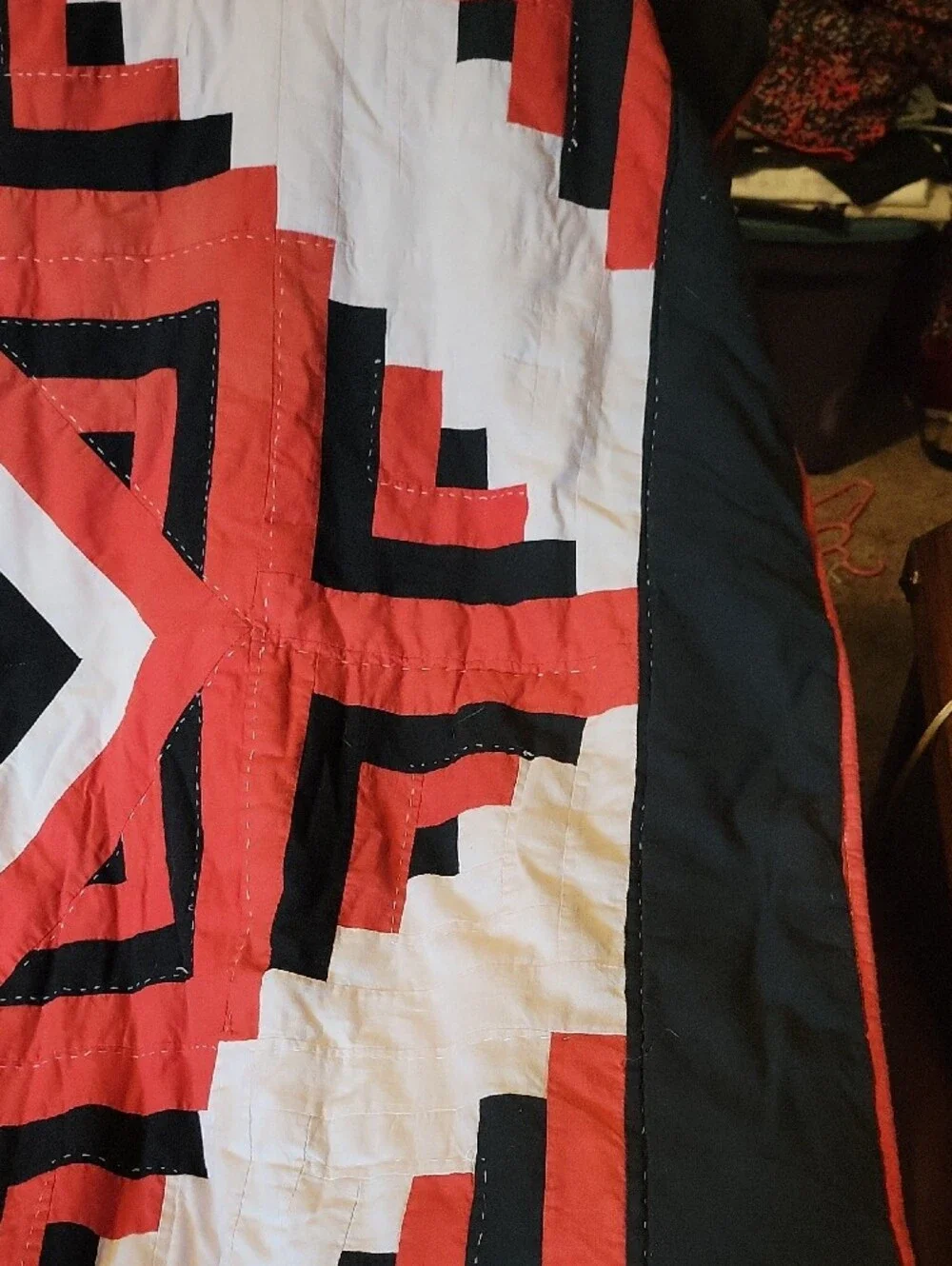 Red and Black Moose Patchwork Quilt With Bears On Reverse Side - Unbranded